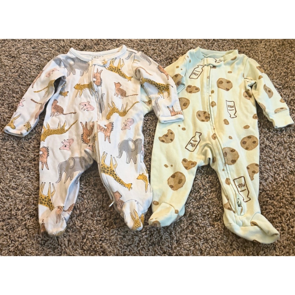 Carter's - One Piece Footed Sleepers Zoo Animals & Cookies & Milk 3 Months